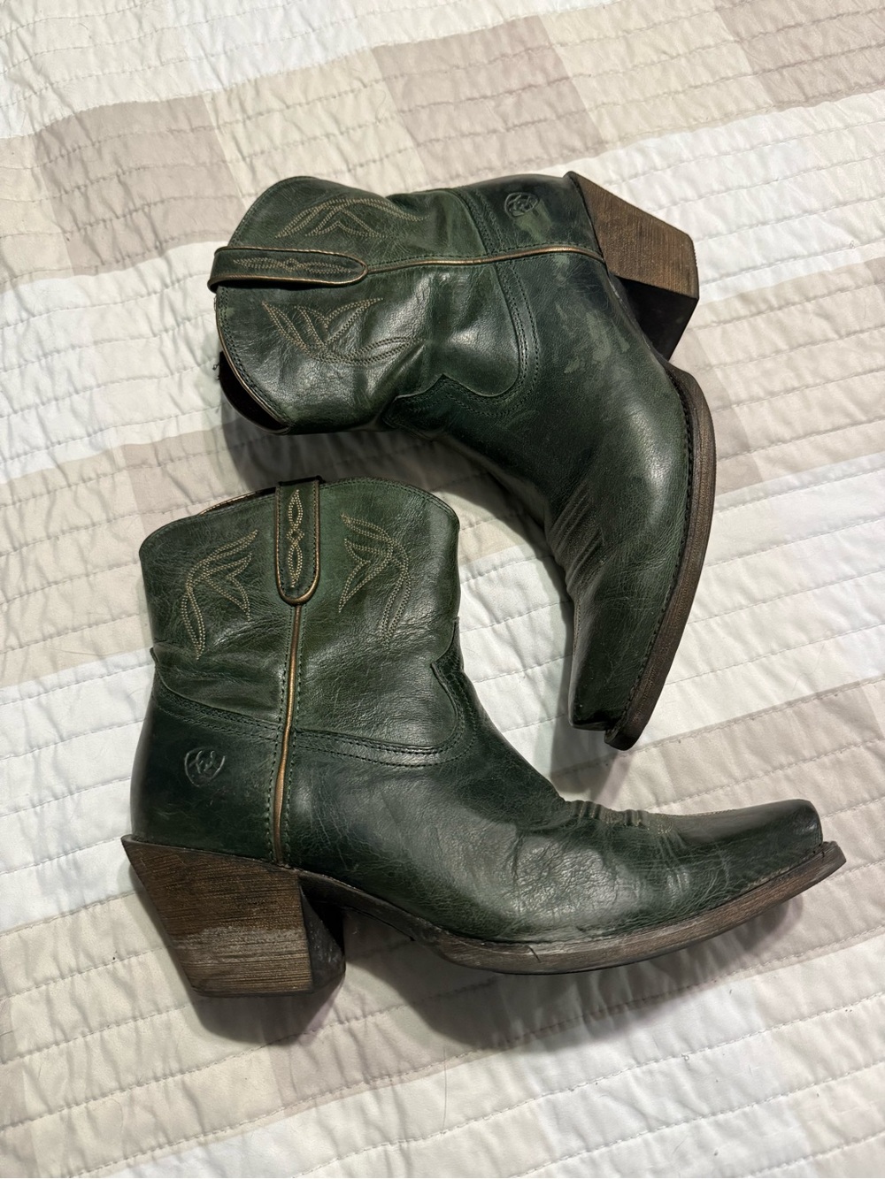 Green Leather Ariat Maggie J Toe Booties